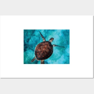 Blue ocean sea turtle - summer sea swimming turtle Posters and Art